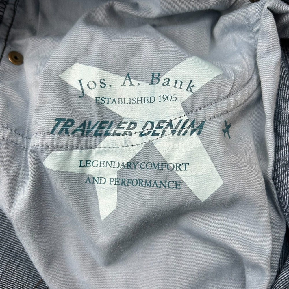 Jos A Bank Traveler Denim Jeans Tailored Fit Mens 38x29 Blue Pants *STAINS* - Picture 14 of 16